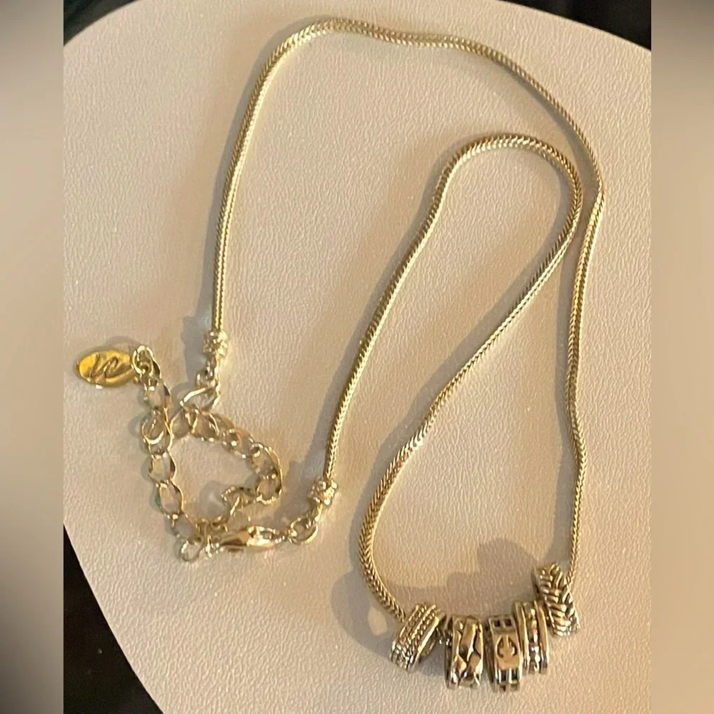 3 for $30 Gold Tone Chain Necklace with 5 Gold Tone Oval Textured Slides Signed - Picture 4 of 6